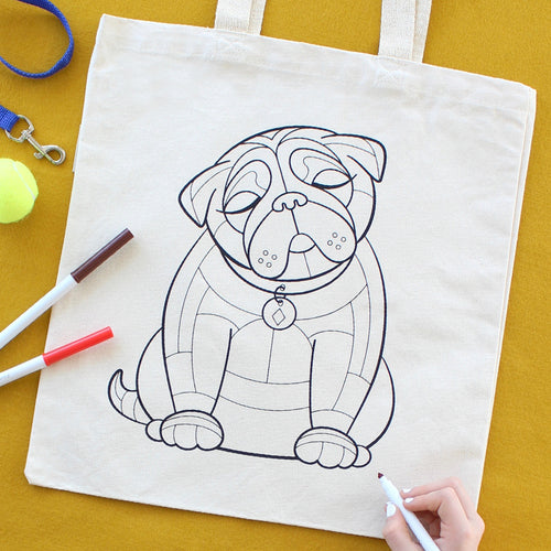 Pug Coloring Kit Tote Bag with Washable Markers